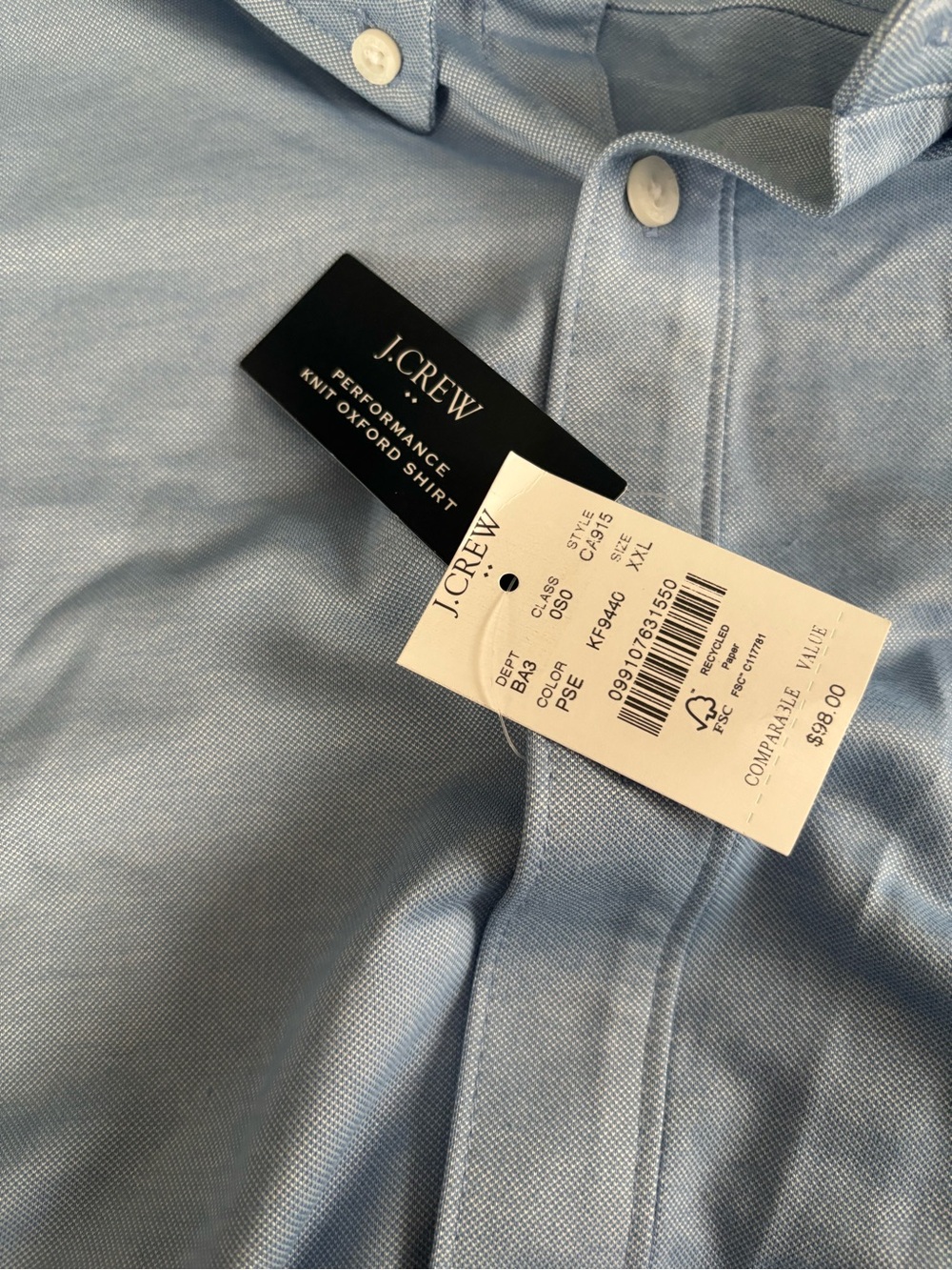J. Crew Factory Light Blue Performance Oxford Button-Down Shirt